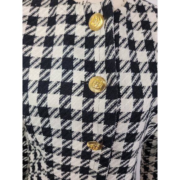 VTG Carlisle Blazer SZ 8 Houndstooth Tweed Jacket 100% Silk White Black Preppy - Picture 5 of 8